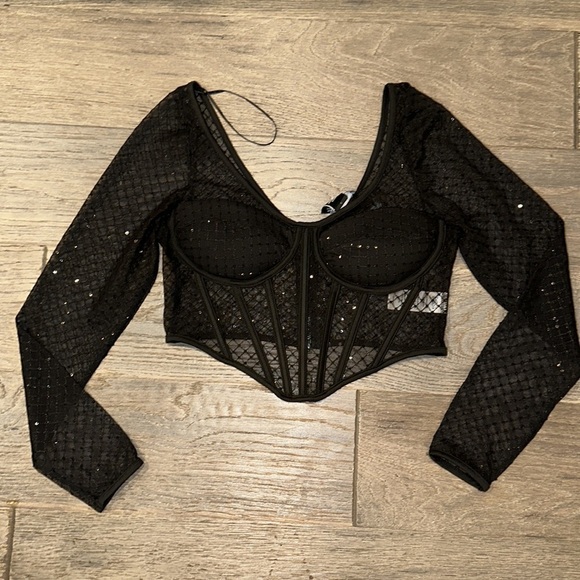 Sincerely Jules NWT Black Sheer Long Sleeve Bustier - Picture 7 of 11